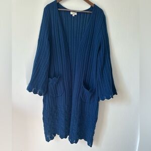 Umgee Blue Open-Knit Duster Cardigan- Size M